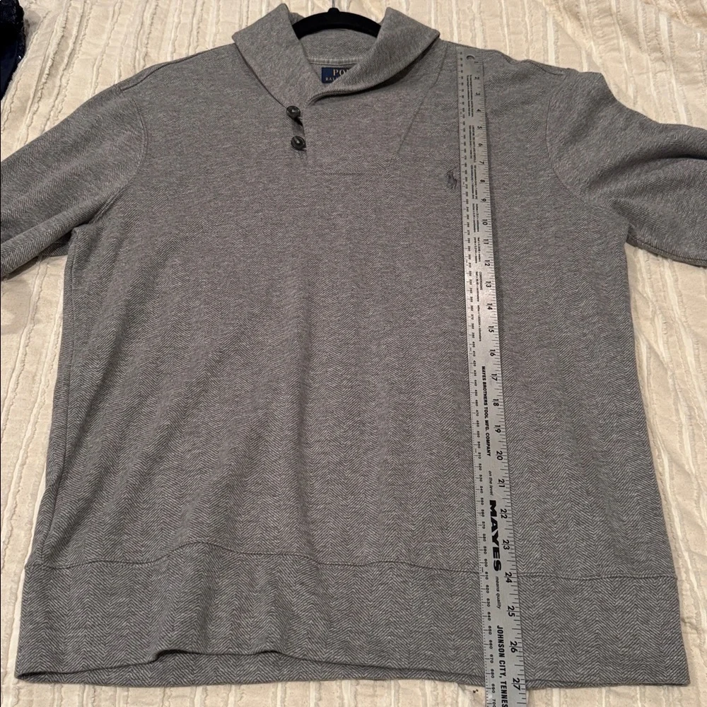 Polo by Ralph Lauren Jersey Shawl-Collar Pullover‎ Sweater in Gray - Med